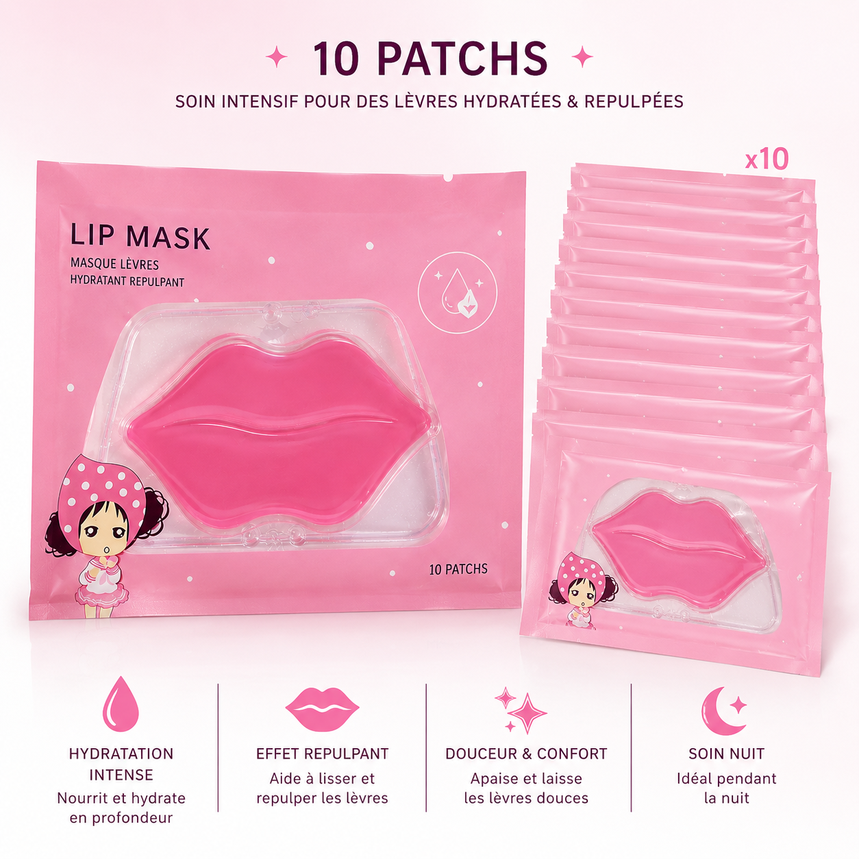 Lot de 10 Masques Lèvres — Repulpant & Hydratant