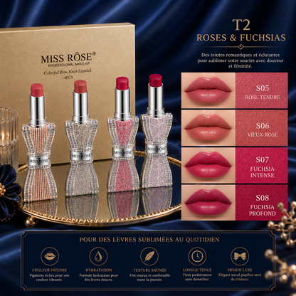 Coffret 4 Rouges à Lèvres Velours Mat – Longue Tenue & Waterproof
