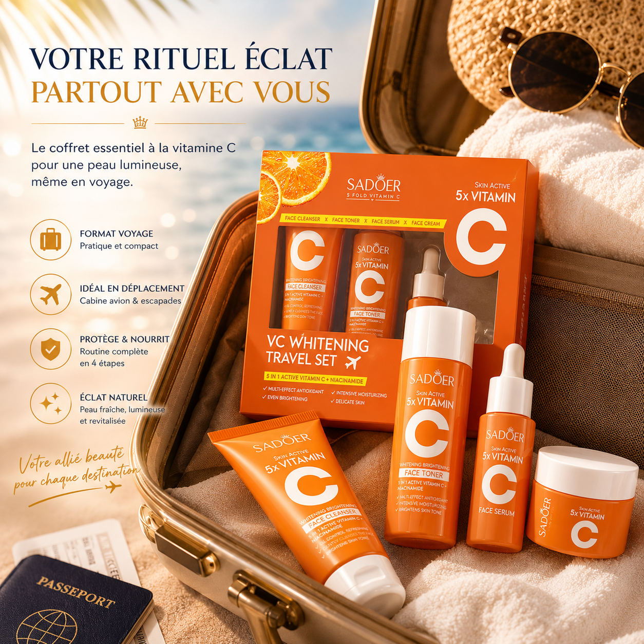 Kit Voyage Vitamine C SADOER – Éclat & Hydratation