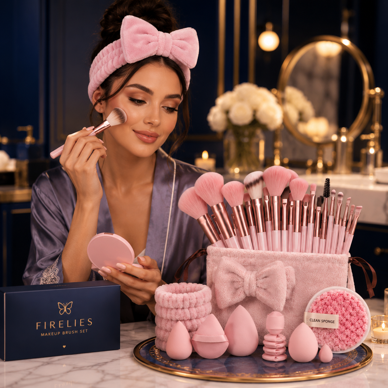 Coffret Pinceaux Maquillage Rose – 20 pièces