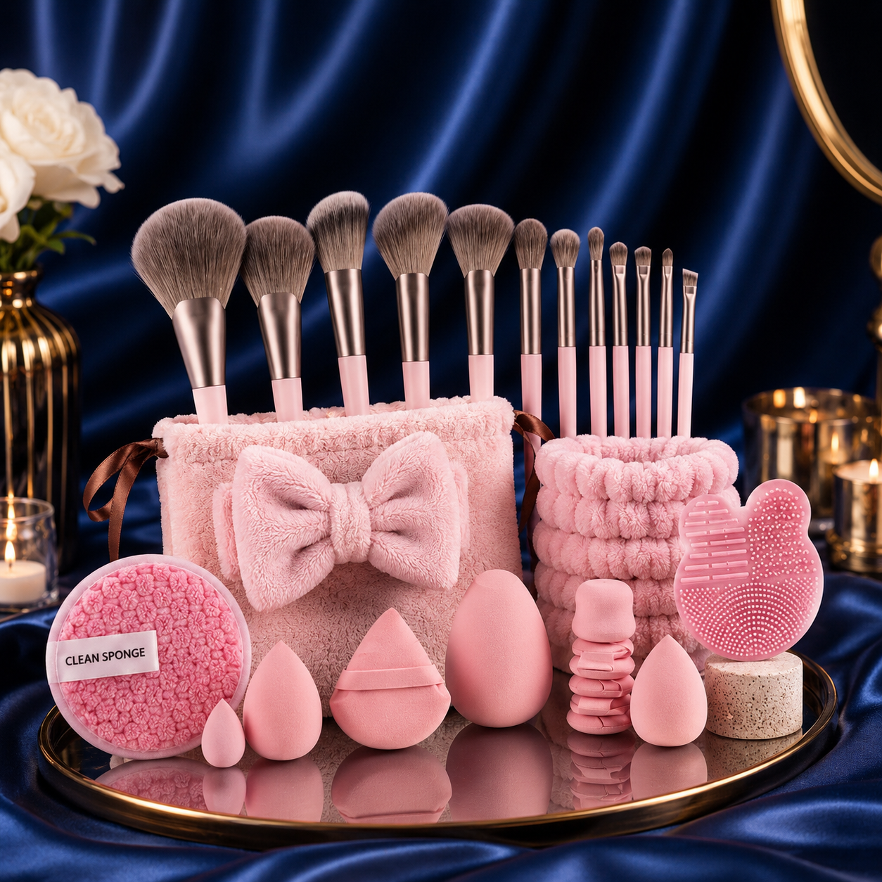 Coffret Pinceaux Maquillage Rose – 20 pièces
