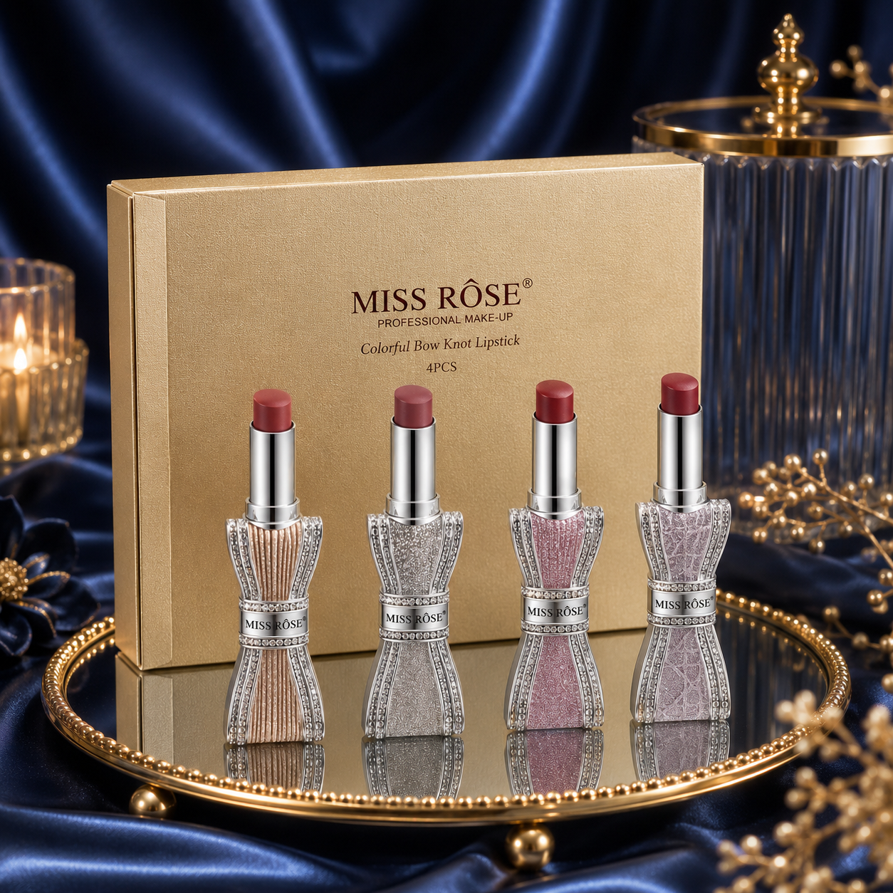 Coffret 4 Rouges à Lèvres Velours Mat – Longue Tenue & Waterproof