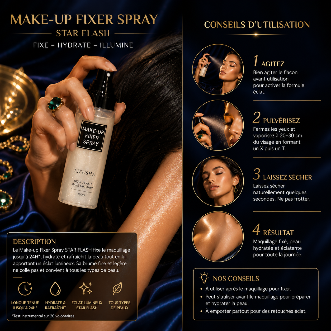 Fixateur de Maquillage Longue Tenue – Spray Hydratant 100ml