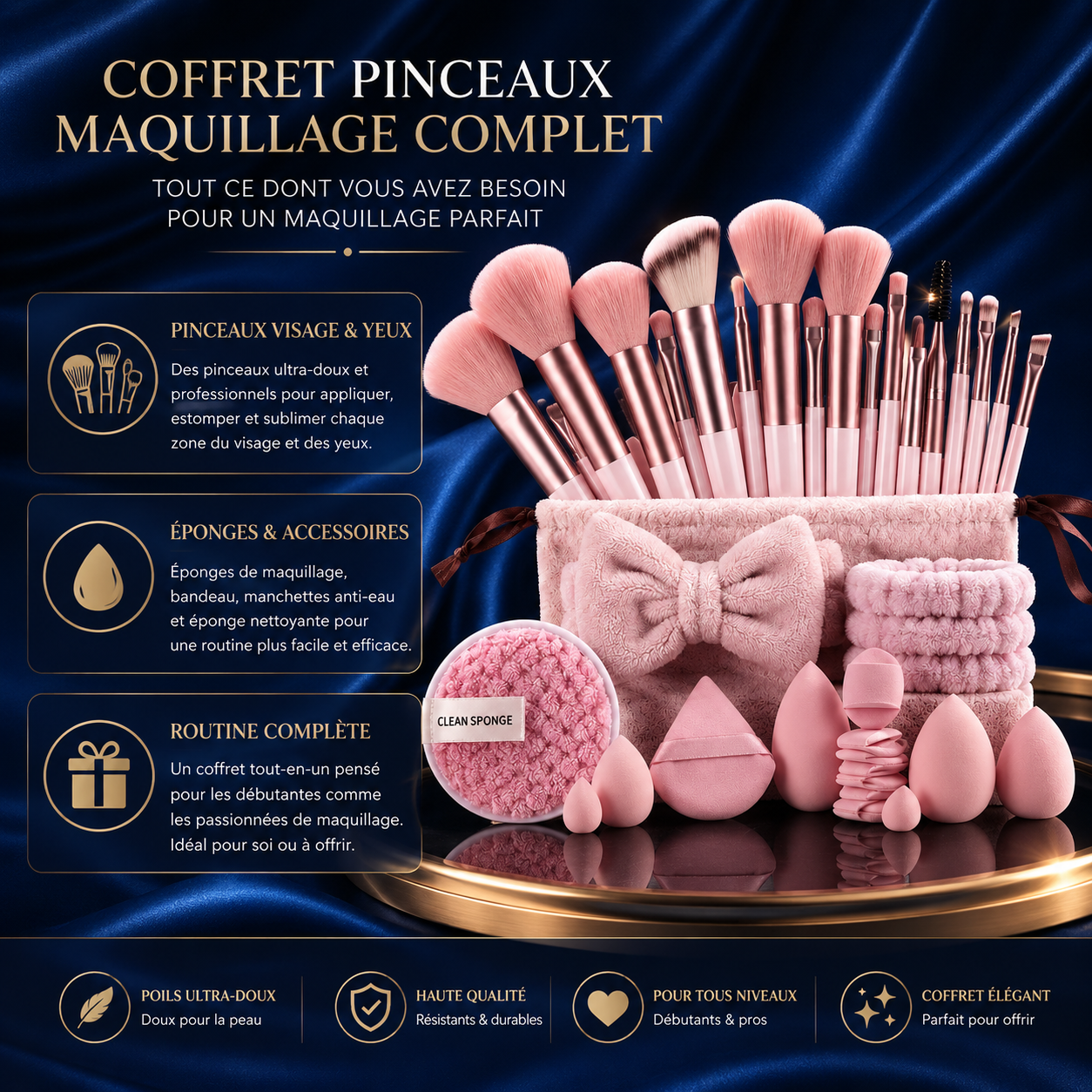 Coffret Pinceaux Maquillage Rose – 20 pièces