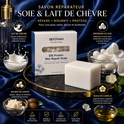 Savon Réparateur Soie & Lait de Chèvre — Soin Purifiant Luxe